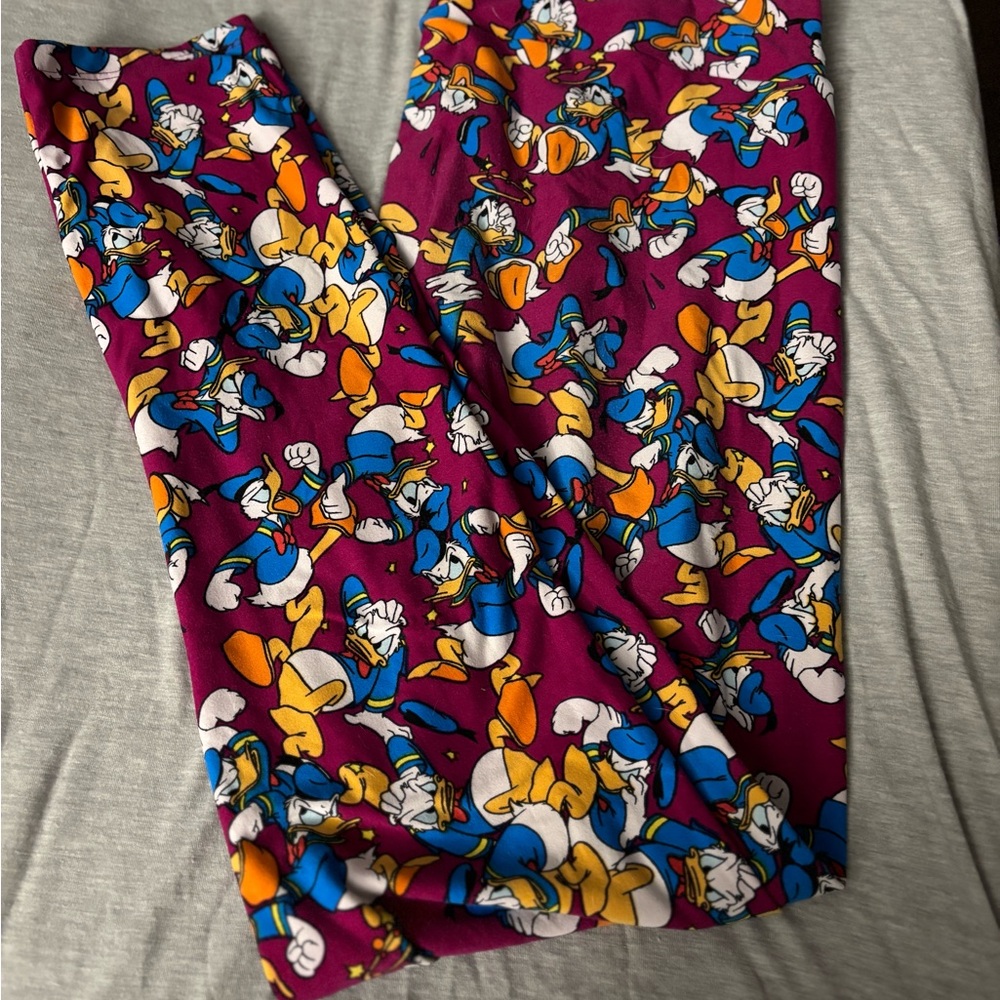 LuLaRoe Leggings with Donald Duck Print - Purple, Blue, Yellow